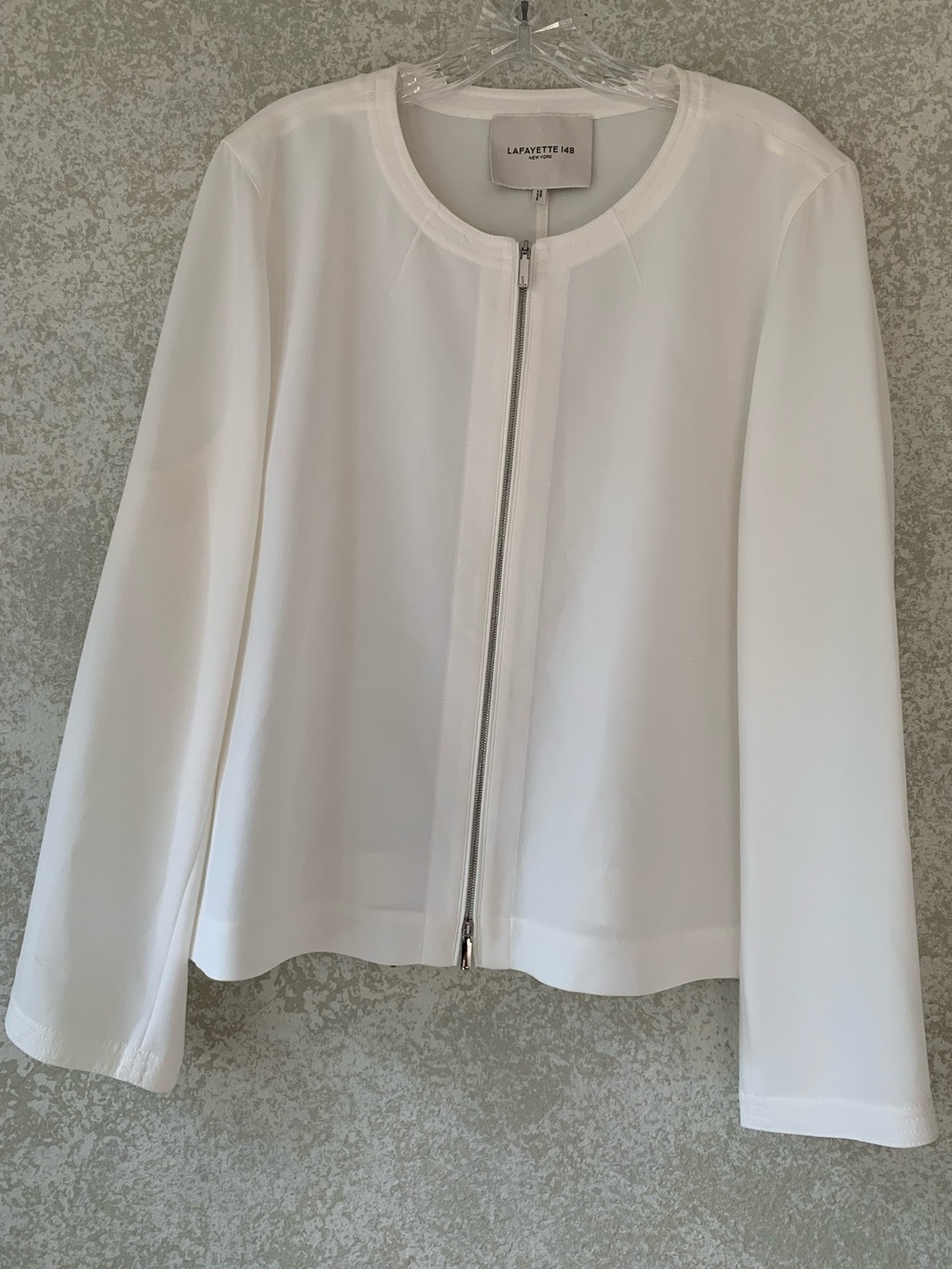 Lafayette 148 New York White Zip-Front Collarless Blazer